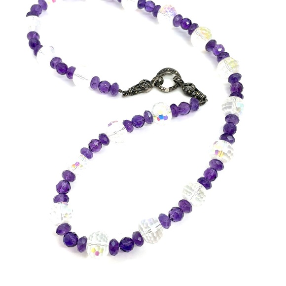 Sterling Marcasite Amethyst & Crystal Necklace